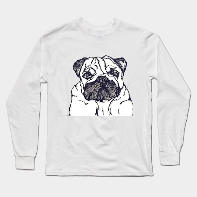 Pug Dog Long Sleeve T-Shirt by Artofmiarussell 